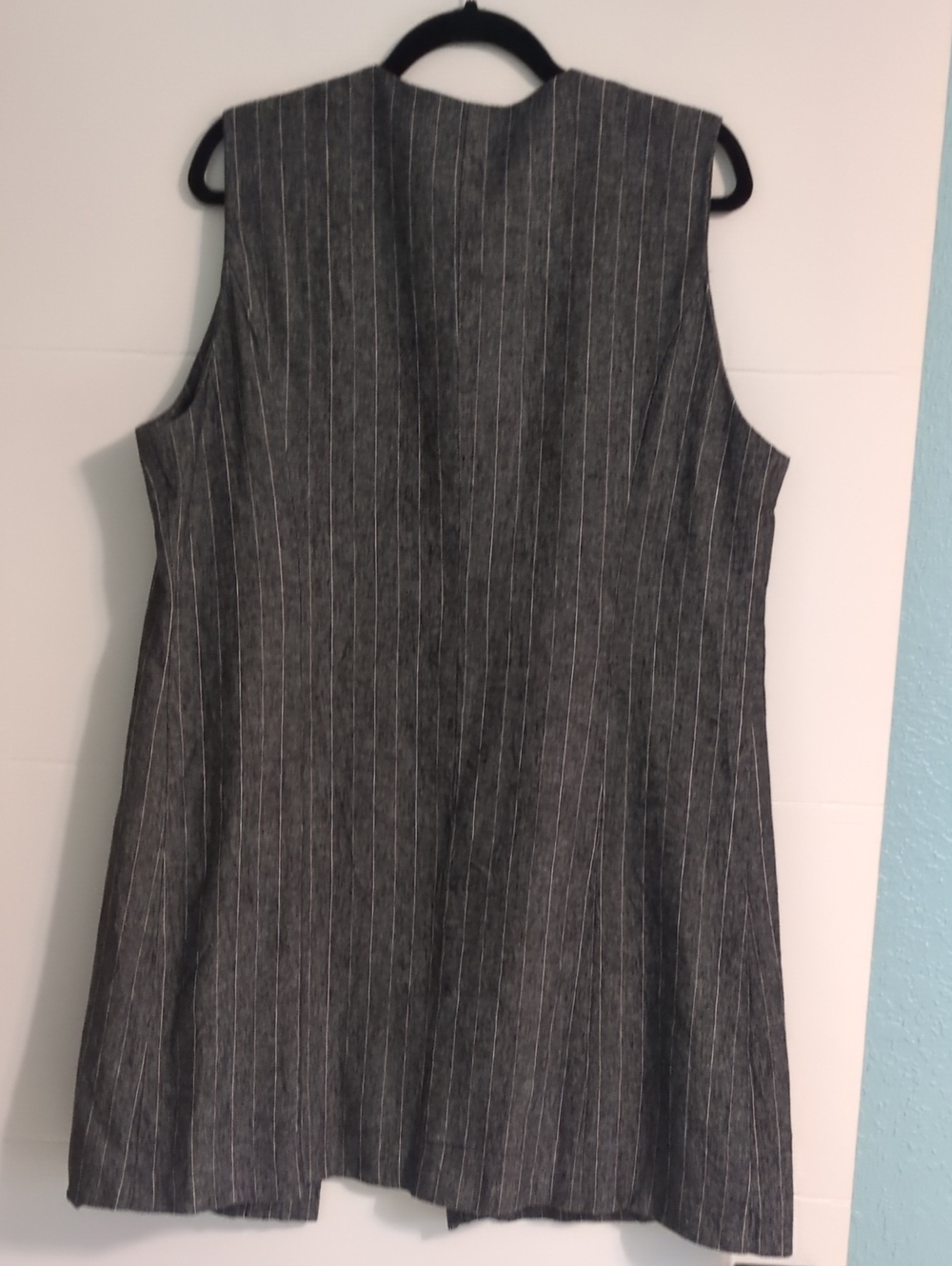 Tahari Gray Pinstripe Long Linen Blend Vest Sleeveless Blazer Coat Sz XL - Picture 6 of 6